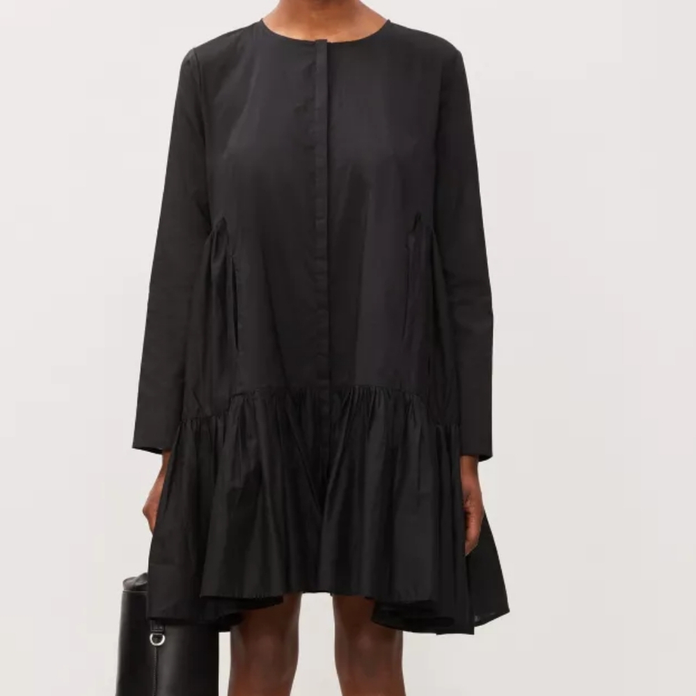 MERLETTE "Martell" EUC Black Cotton Long Sleeve Button Up Tiered Knee Dress M - Picture 2 of 9